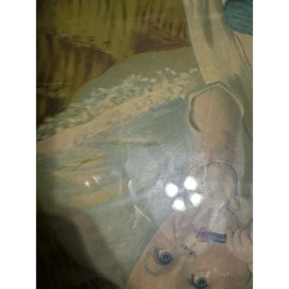 Framed lithograph 1911 baby and dog An Even Exchange - Picture 12 of 12